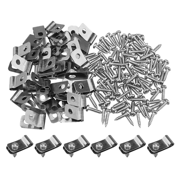 Clips de cerca de alambre con tornillos, Clips de montaje de cercas de acero inoxidable para calibre de alambre soldado a cerca de madera, Metal o vinilo, 200 Uds.