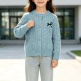 thumbnail image 5 of AUDeals Girls Cable Knit Cardigan Crewneck Button Sweater Long Sleeve Cotton Knitted Preppy Fall Ribbed Knitwear Outerwear Sweater Tops (Sky Blue, 11-12 Years), 5 of 6