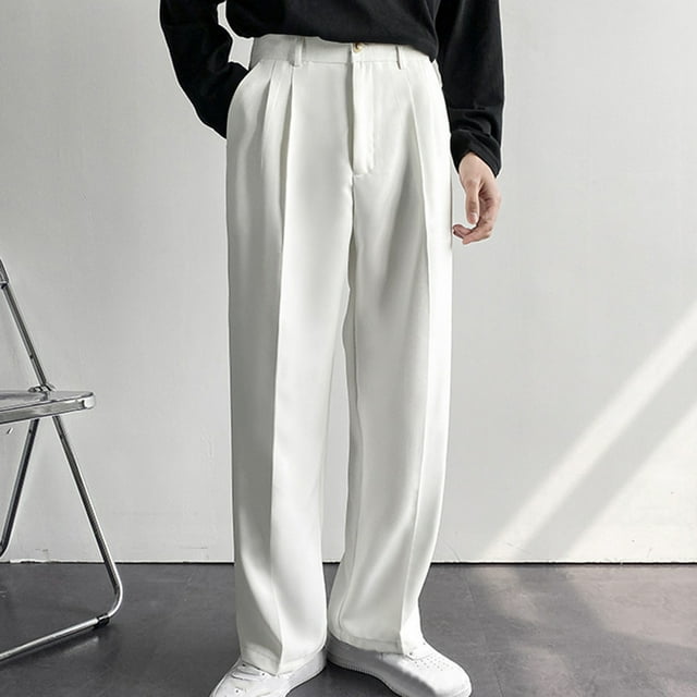 LOVZFMLL Men's Pants Men's Fashion Drawstring Elastic Waist Solid Color Casual Sweat Length Pants Straight Leg Suit Pants Men's Loose Casual White Wide Leg Pants Floor Pants