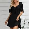 thumbnail image 2 of WENWU Womens Dresses 2024 Spring Summer Deep V Neck Elegant Bow Tie Mini Dress S XL Casual Knee Length Dresses for Women Maxi for Women, 2 of 7