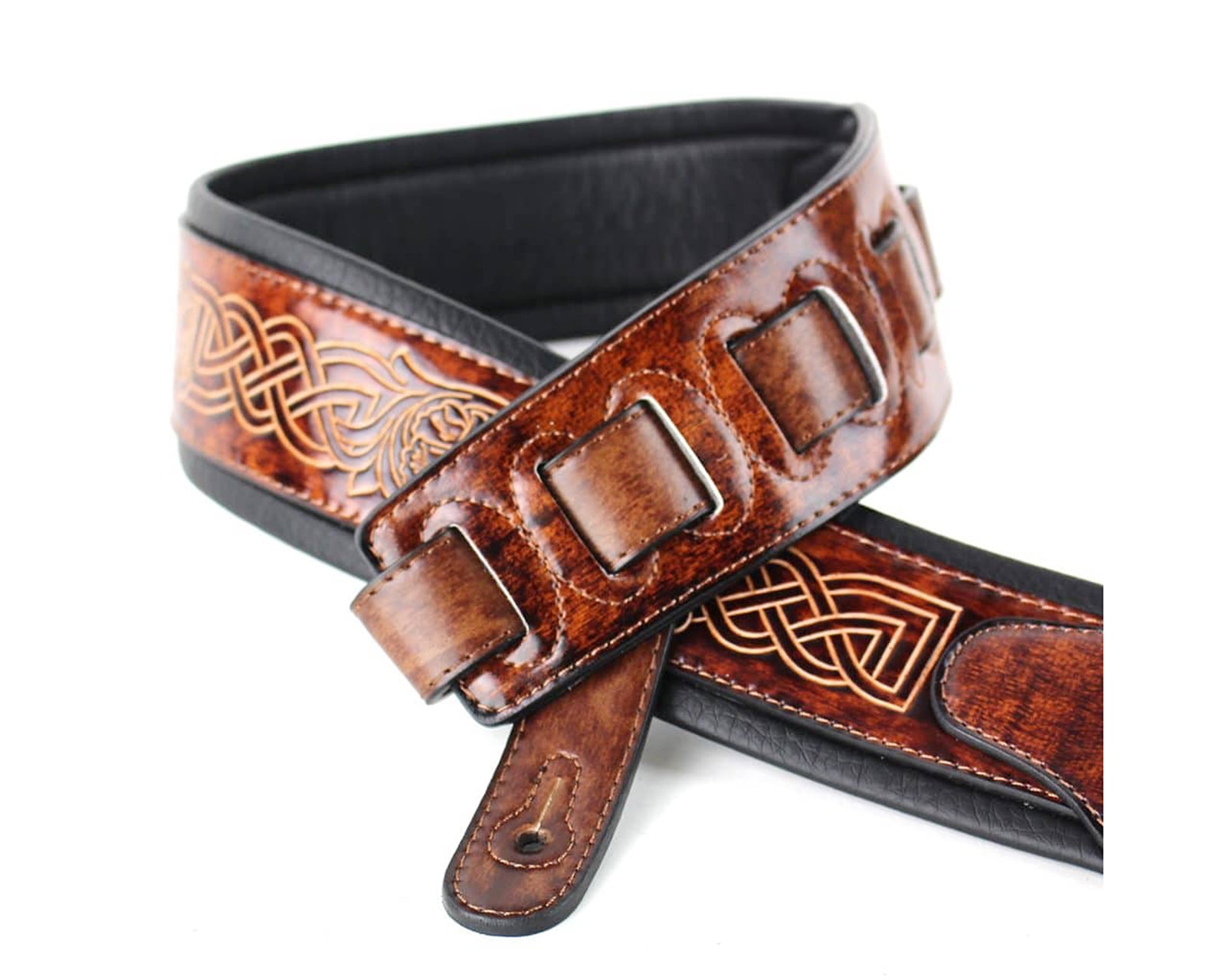 Walker & Williams GB-181 Bourbon Brown Brushed Celtic Chain Design Padded Guitar Strap