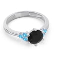 thumbnail image 3 of Diamond-Capitals 2.15 Carat Round Cut Black Onyx & Blue Topaz Gemstone Sparkle Engagement Ring for Ladies Solid 14K White Gold Size 4, 3 of 7