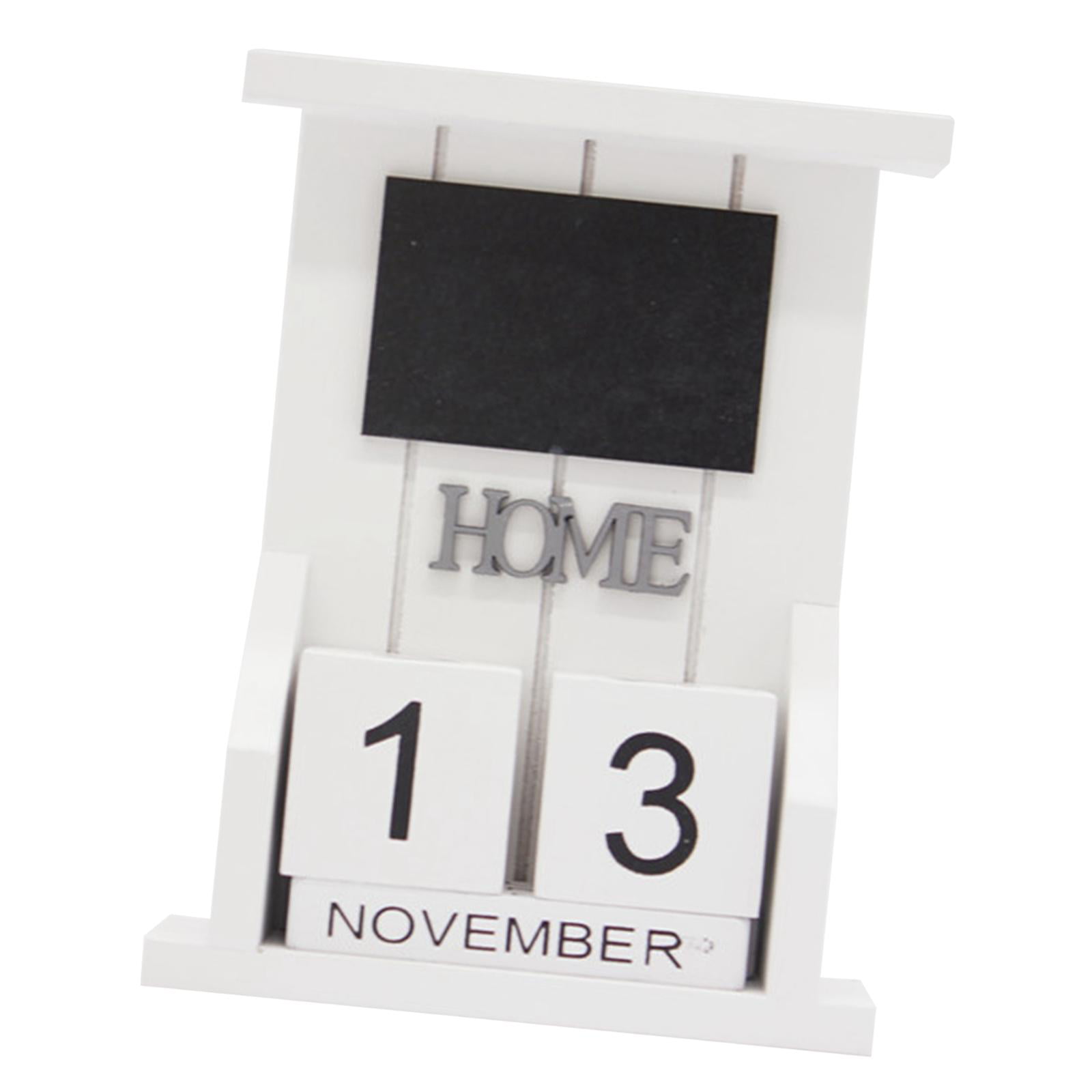 PopHMN Wooden Perpetual Calendar Block White Western Style Tabletop Calendar for Desk Accessory Home Office Decoration