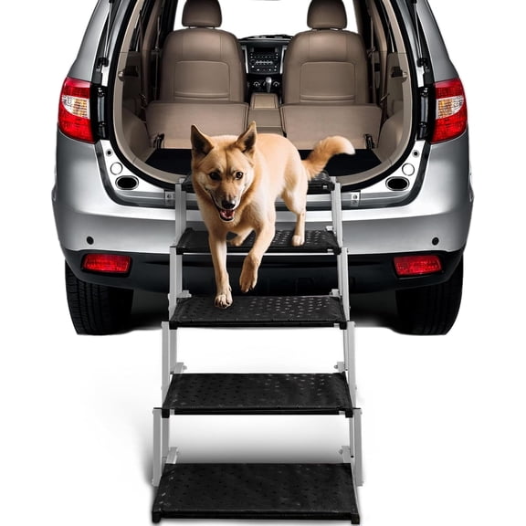 Extra Wide Dog Stairs for Car - Foldable Ramps with Non Slip Surface, Portable Steps for Cars, SUVs, Trucks, Supports Up to 250 Lbs