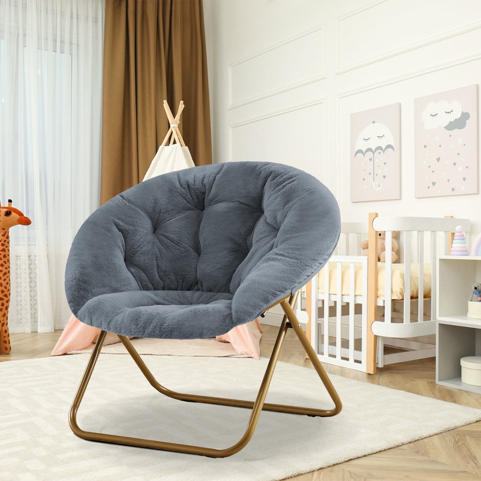 OAKHAM Fuzzy Comfy Saucer Chair, X-Large Sized, Foldable Lounge