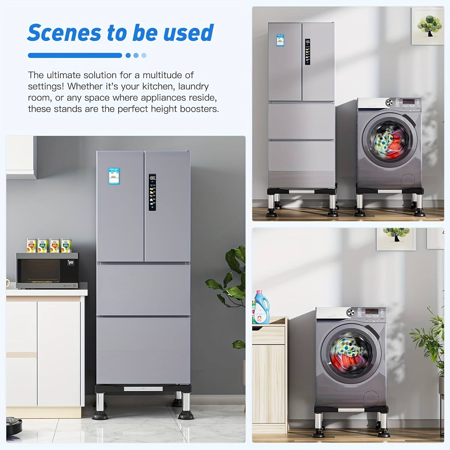 Mini Fridge Stand-Increase Height 0.58-0.71 Feet Adjustable Washer and Dryer Stand with 4 Heavy Duty Feet Universal Refrigerator Stand for Home 1.46-1.87 Feet Appliance- Load Capacity 661lb/300KG