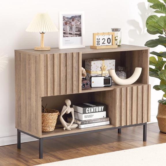 Juiluna Entryway Table, Modern Farmhouse Buffet Storage Cabinet, Console Table Behind Couch Table with Display Shelf and Metal Legs, Accent Cabinet for Living Room Hallway, Light Brown