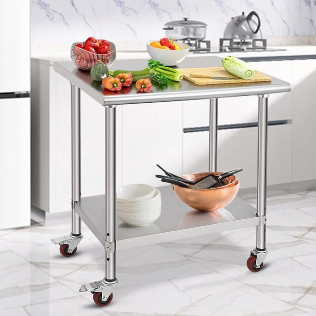 GloryStar Table de Travail Roulante en Acier Inoxydable, Établi de Préparation de Cuisine Commercial Certifié NSF avec Tablette Inférieure Réglable pour Service Alimentaire, Hôtel, Garage