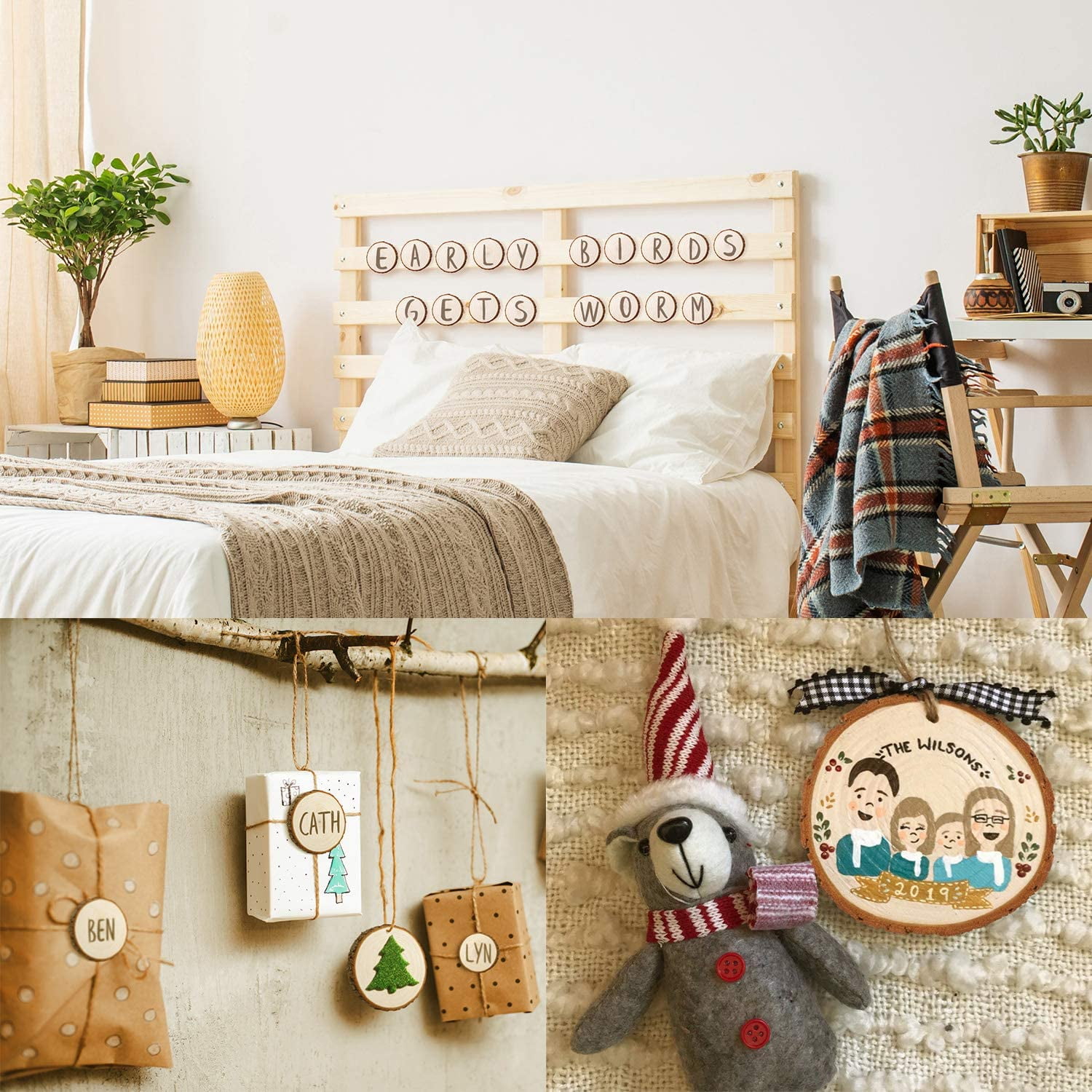 Rondins Bois Brut 30 Tranches De Bois Naturel 7-8cm - Rondins Bruts Percés Pour Artisanat Et Déco Bricolage Créatif