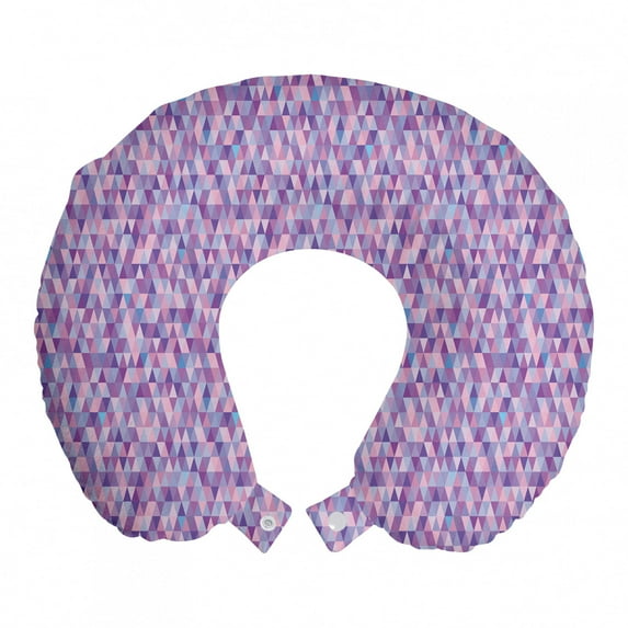 Mosaic Travel Pillow Neck Rest, Continuous Geometric Layout with Doodle Like Cheerful Polygon Triangles Print, Memory Foam Traveling Accessory Airplane and Car, 12", Multicolor, by Ambesonne