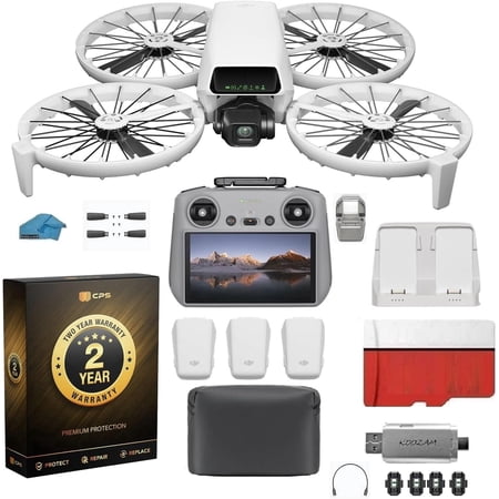 DJI Flip With RC 2 Screen Remote controller, 3 Battery Bundle with 128GB Micro SD Card with Strobe Lights - 2 Year Warranty With 4K UHD Camera for Adults, Under 249g, Palm Takeoff