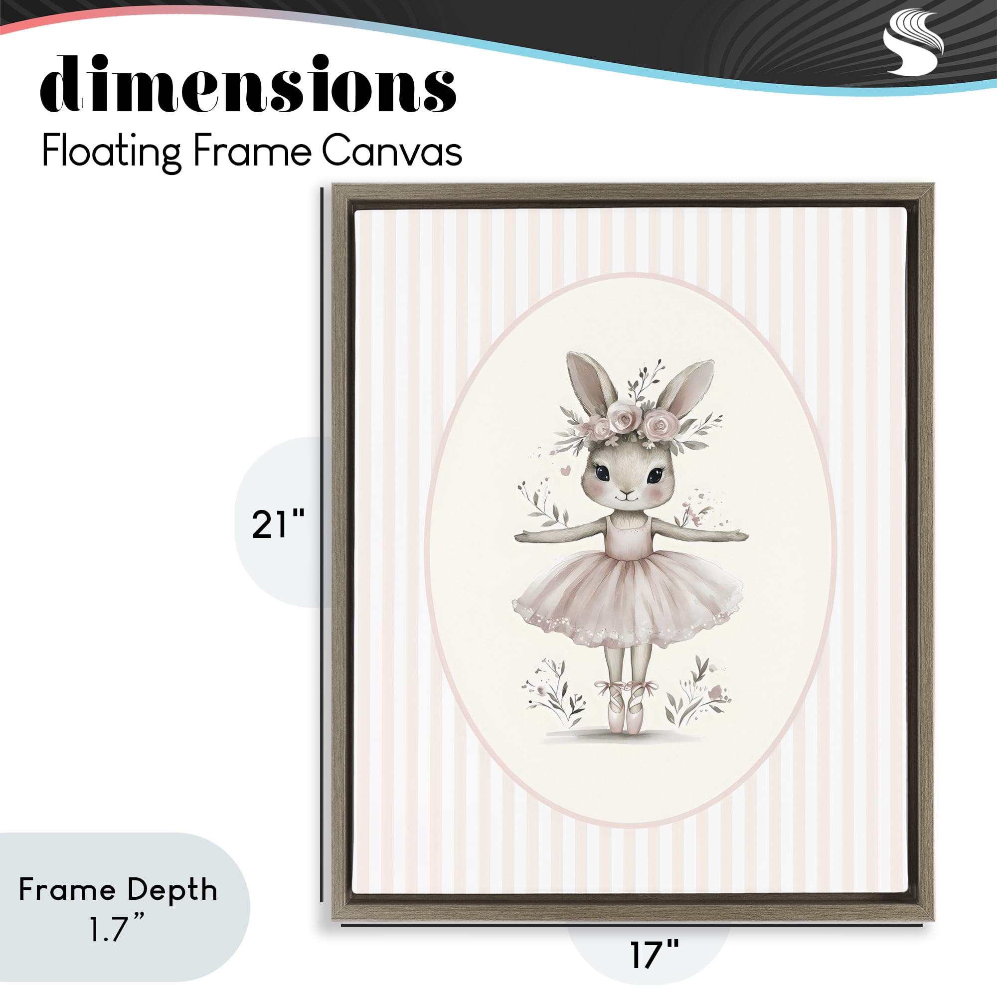 Stupell Industries Nursery Ballerina Bunny Striped Brown Framed Floater Canvas Wall Art, design by LSR Design Studio