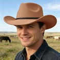 thumbnail image 2 of SRZYMJ Classic Wool Fedora Hat with Leather Band Roll Up Wide Brim Western Cowboy Hat for Men Women, 2 of 4