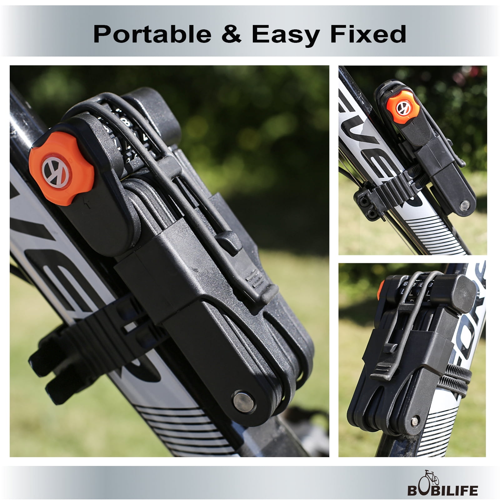 Foldable Bike Lock with Mount Bracket, 4-Digit Combination Anti Theft Heavy Duty Alloy Steel Anti-Scratch Bicycle Lock, Waterproof Anti-Rust Folding Bike Chain Lock for Bike Bicycle Ebike and Scooter
