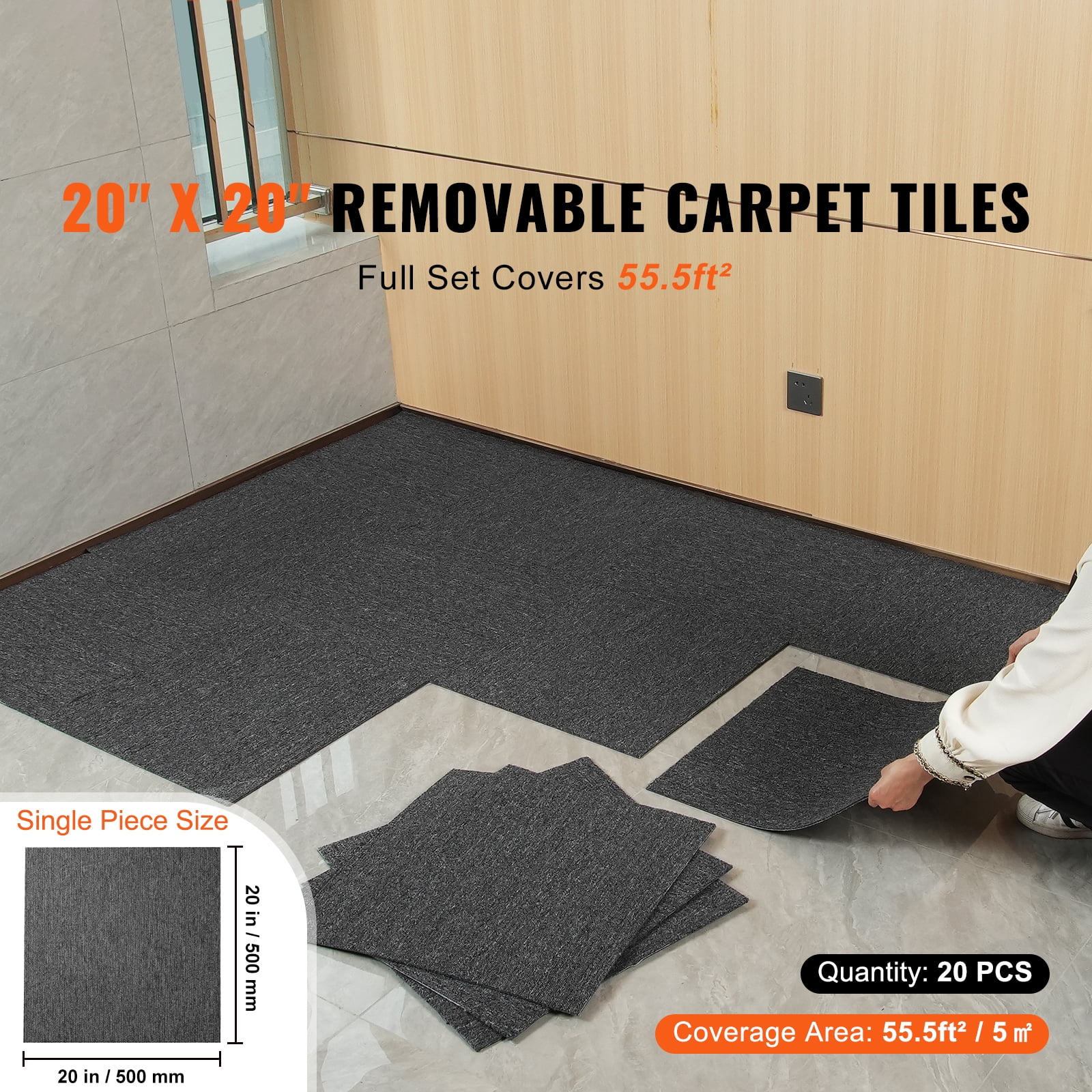 SKYSHALO Carpet Tile Floor 20pcs Squares w/Padding Attached 20"x 20"Dark Gray