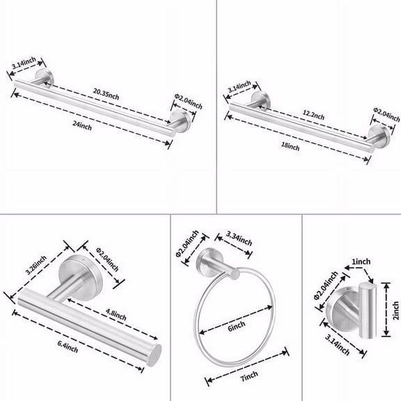 PEACNNG Set of 6 Stainless Steel Bathroom Towel Rack Set Wall Mount 6 Piece Stainless Steel Bathroom Towel Rack Set Wall Mount-Brushed Nickel