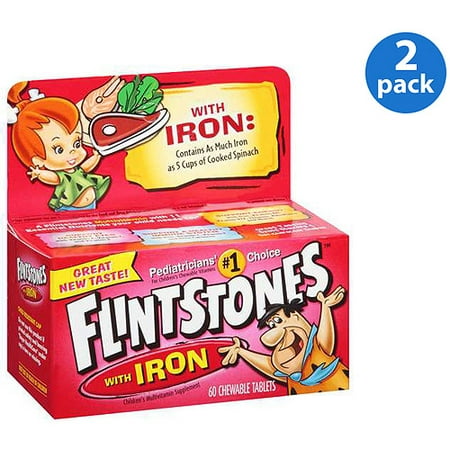 (2 Pack) Flintstones Children's Chewable Multivitamins with Iron, 60 (Best Vitamins For Happiness)