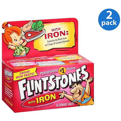 (2 pack) (2 Pack) Flintstones Children's Chewable Multivitamins with Iron, 60 Count