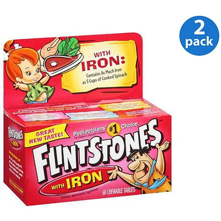 (2 Pack) Flintstones Children's Chewable Multivitamins with Iron, 60 (Best Multivitamin Drops For Toddlers)