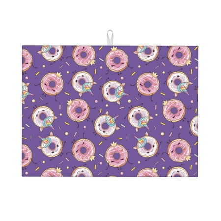 

Dish Drying Mats for Kitchen Counter - Funny Cartoon Donut Purple 18x24in Dish Drying Pad Coffee Mat with Hanging Loop Super Absorbent Kitchen Counter Mat Coffee Bar Accessories