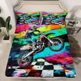 thumbnail image 2 of Manfei Kids Motorcycle Twin Sheet Sets,Colorful Splatter Ink Twin Fitted Sheet,Extreme Sports Flat Sheet For Boys,Luxury Bedroom Decor,3pcs, 2 of 7