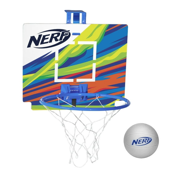 NERF Mini Over the Door Basketball Hoop - Nerfoop Indoor Basketball Hoop for Kids - Toy Door Basketball Hoop   Mini NERF Foam Basketball Game Set - Perfect for Bedroom Indoor Basketball - Blue