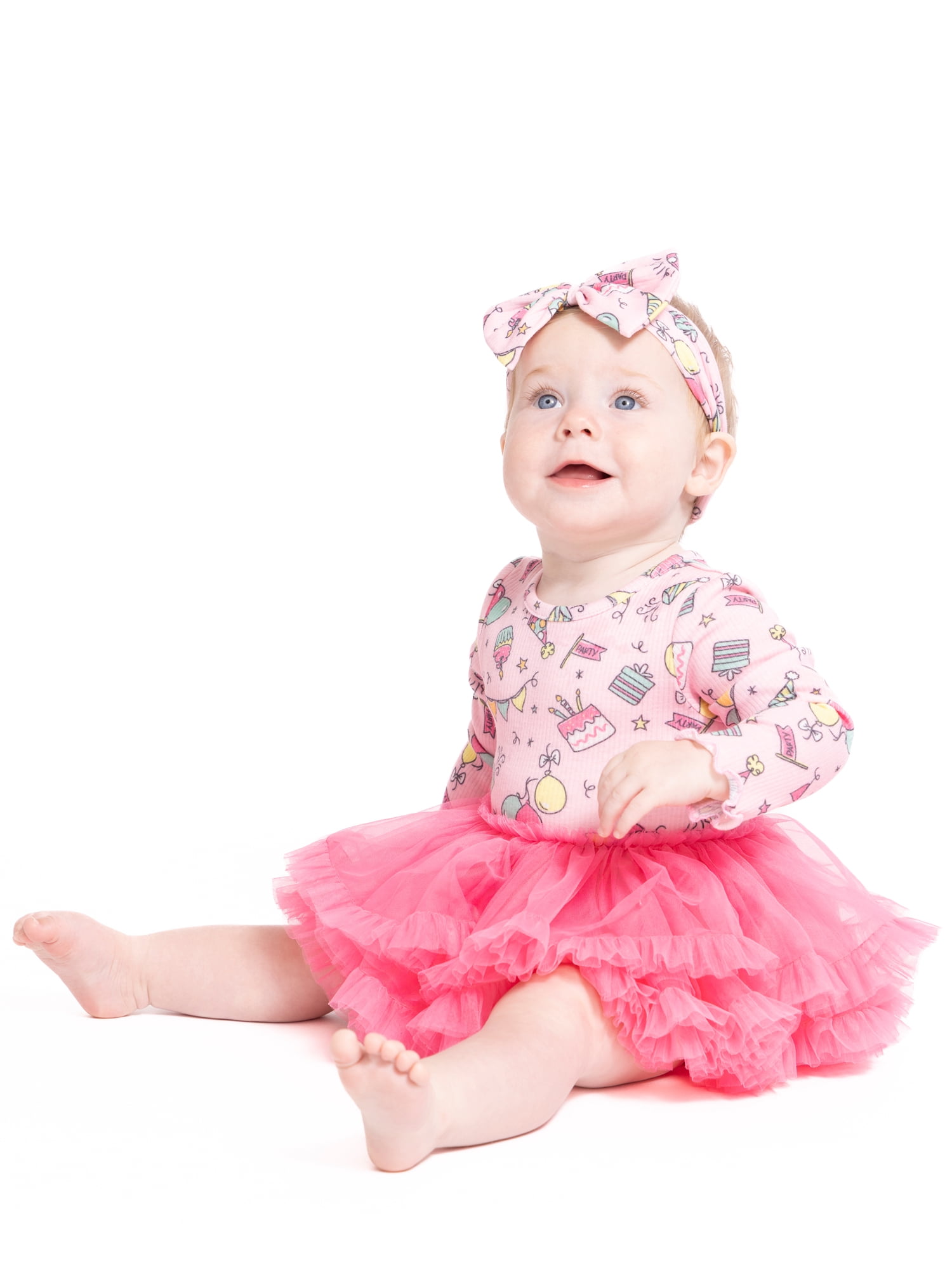 Forever Me Baby Girls' Birthday Print Dress Bodysuit with Tutu Skirt and Headband Set, 2-Piece, Sizes 6/9M-24M