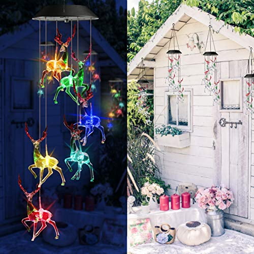 Outdoor Solar Decorative Lights 6 LED Deer for Balcony Window Toodour Solar Christmas Mobile Lights Bedroom Yard Color Changing Wind Chimes Hanging Christmas Reindeer Garden Decorations Party 