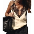 thumbnail image 3 of Lace Camis Tops for Women Spaghetti Strap Satin Silk V Neck Tank Top Y2K Going Out Shirt Tops Cream White L, 3 of 9