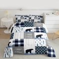 thumbnail image 3 of Manfei Kawaii Blue Buffalo Queen Comforter Set for Kids, Art Abstract Patchwork Bedding Sets, Rustic Farmhouse Bear Reversible Bedding Comforter Set, Luxury Bedroom Decor, 3 Pieces, 3 of 9
