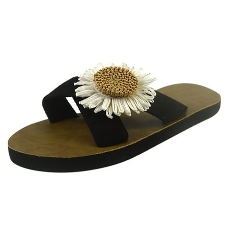 

Cptfadh Slippers For Women Shoes Women Flock Beach Breathable Flowers Sandals Home Slipper Flip-Flops Flat Shoes