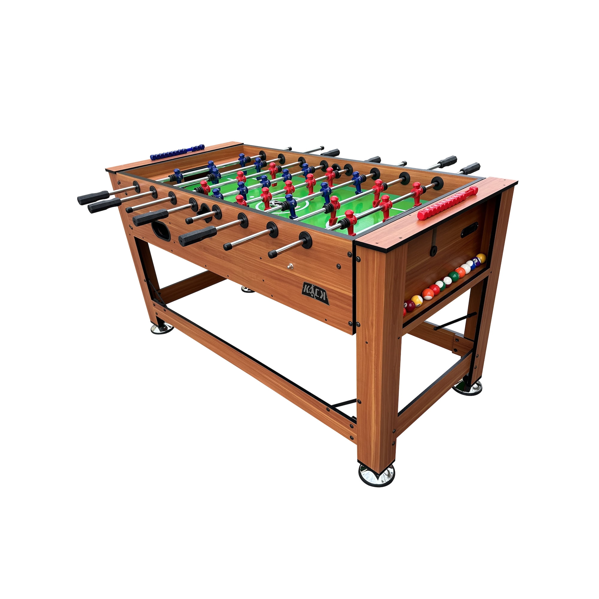 KICK Dyad 55″ 2-in-1 Multi Game Table (Brown) - Combo Game Table Set - Billiards/Pool and Foosball for Home, Game Room, Friends and Family!
