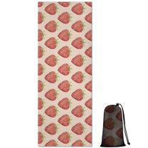 Red Strawberry Plants Fruit Beige Pattern Hot Yoga Mat Towel Non Slip for Hot Yoga - Quick-Drying Yoga Mat Cover with 4 Corner Pockets with Travel Bag - Hot Yoga Towel Non Slip 74"x26"