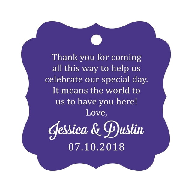 Darling Souvenir Custom Wedding Thank You Message Gift Tags Personalized Party Favor Hang Paper Tags-Purple Violet-50 Tags