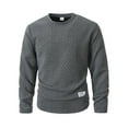 thumbnail image 3 of LMOIPLI Men's Solid Color Cable Knit Sweatshirts Vintage Long Sleeve Pullover Sweater Woven Crewneck Knitted Tops Dark Gray XXL, 3 of 8