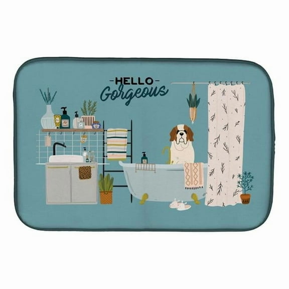 Caroline's Treasures CK7457DDM Saint Bernard in Bathtub Dish Drying Mat, 14 x 21", multicolor