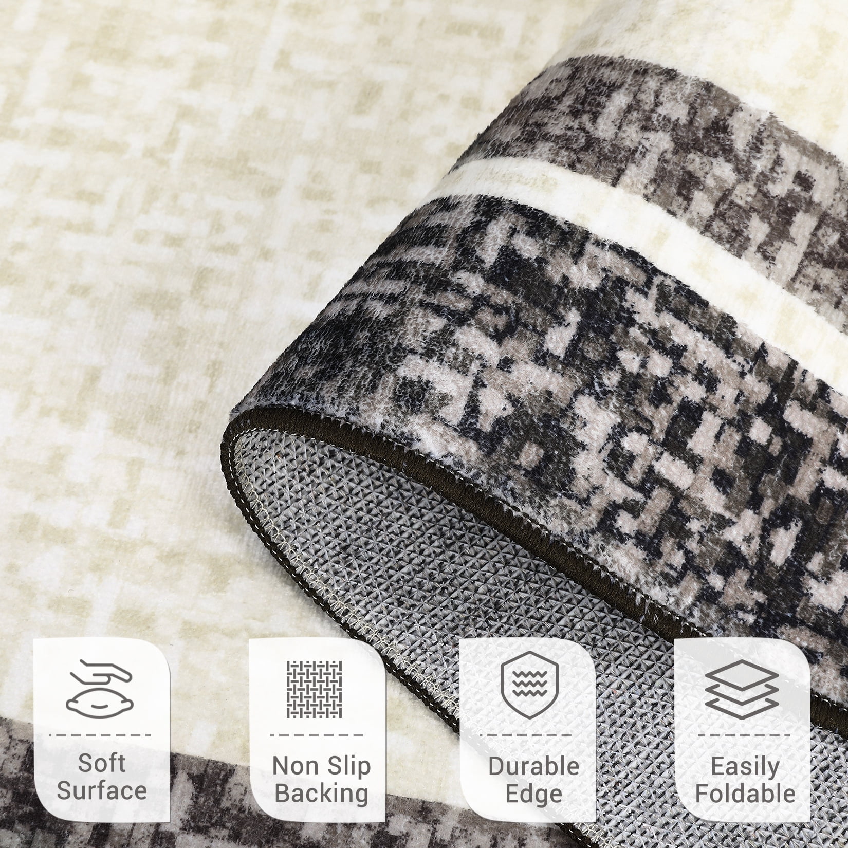 Hasoo Area Rugs for Living Room Washable 9x12 Rugs Chic Geometric Style Border Rug for Bedroom Dining Room Throw Indoor Carpet Brown