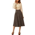 thumbnail image 2 of MODA NOVA Junior's Elastic Waist Zipper Vintage Polka Dots Midi Skirt, 2 of 6
