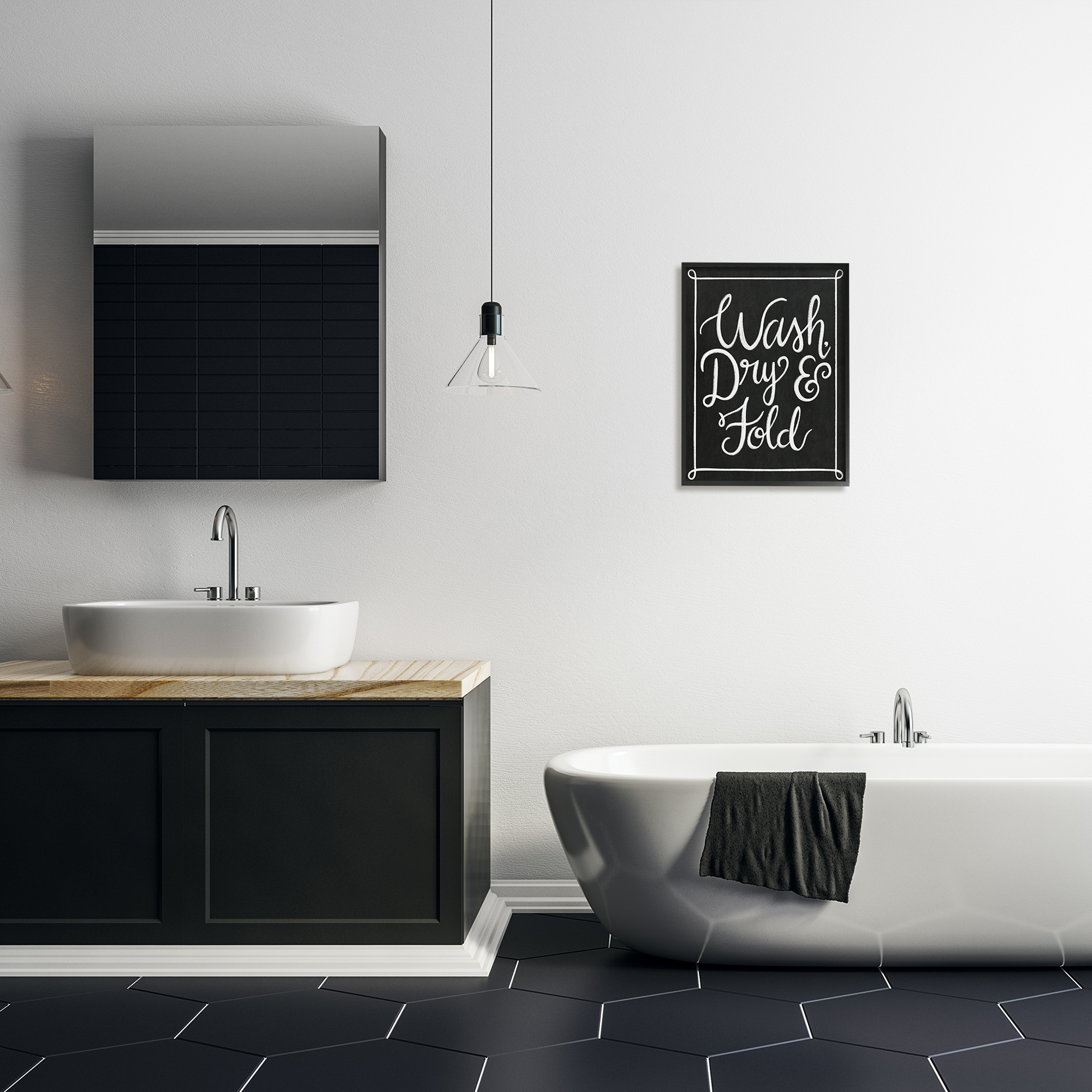 Stupell Industries Wash Dry & Fold Curved Loop Border Black White, 16 x 20, Designed by Taylor Shannon Designs