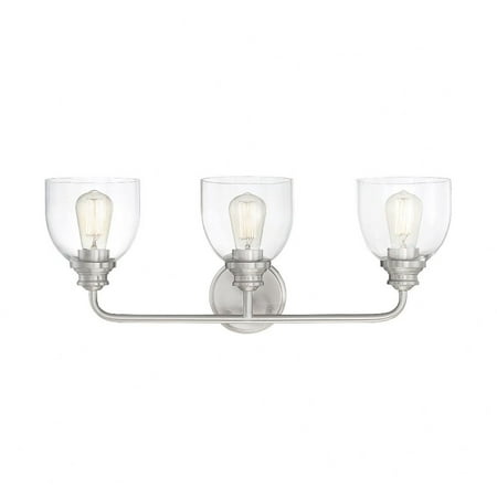 

3 Light Vanity Light-Transitional Style with Modern and Contemporay Inspirations-9.75 inches Tall By 24 inches Wide-Satin Nickel Finish Bailey Street