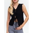 thumbnail image 4 of Elippeo Women Knit Tank Top, Sleeveless Tie-up Solid Loose Summer Vest Streetwear for Daily, 4 of 8