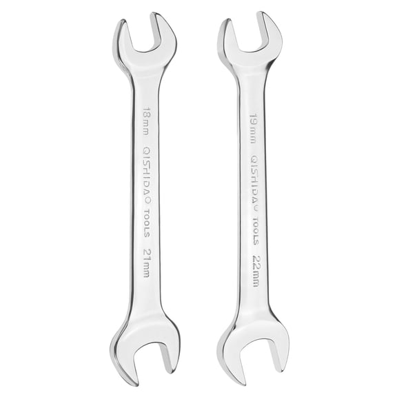 Uxcell 2pcs Double Open End Wrench 18mm x 21mm/19mm x 22mm Metric 15 Degree Offset Angle Small Flat Head Wrench Mirror Polished Open Ended Spanner for Automotive Repair Furniture Assembly