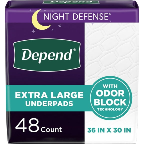 Depend Underpads XL, Disposable Incontinence Bed Pads for Adults, Slip Resistant, 36" x 30", 48 Count