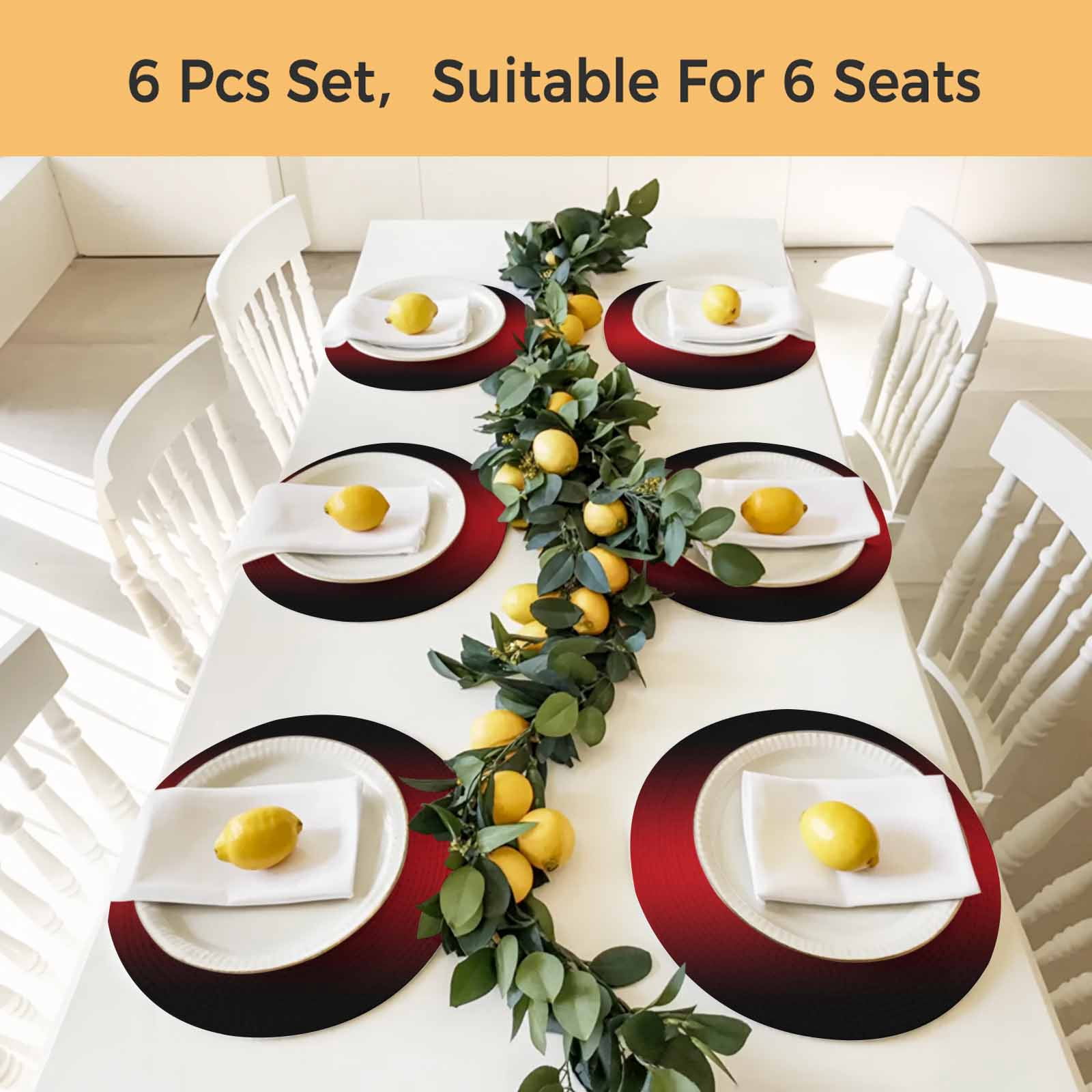 Black Red Ombre Round 13 Inch Placemats Set of 6, Modern Art Abstract Aesthetics HeatResistant Non Slip Place Mats for Dining Table, Wipeable Braided Kitchen Table Mats for Housewarming