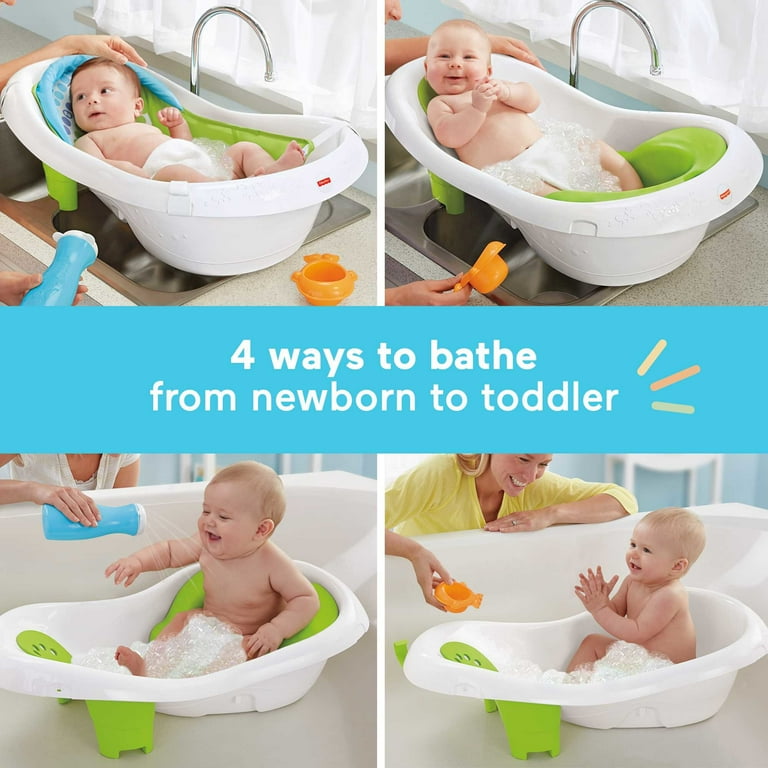 Fisher Price 4 in 1 Infant Bathtub Sling Set Grow with Baby from Newborn to Toddler Green Walmart