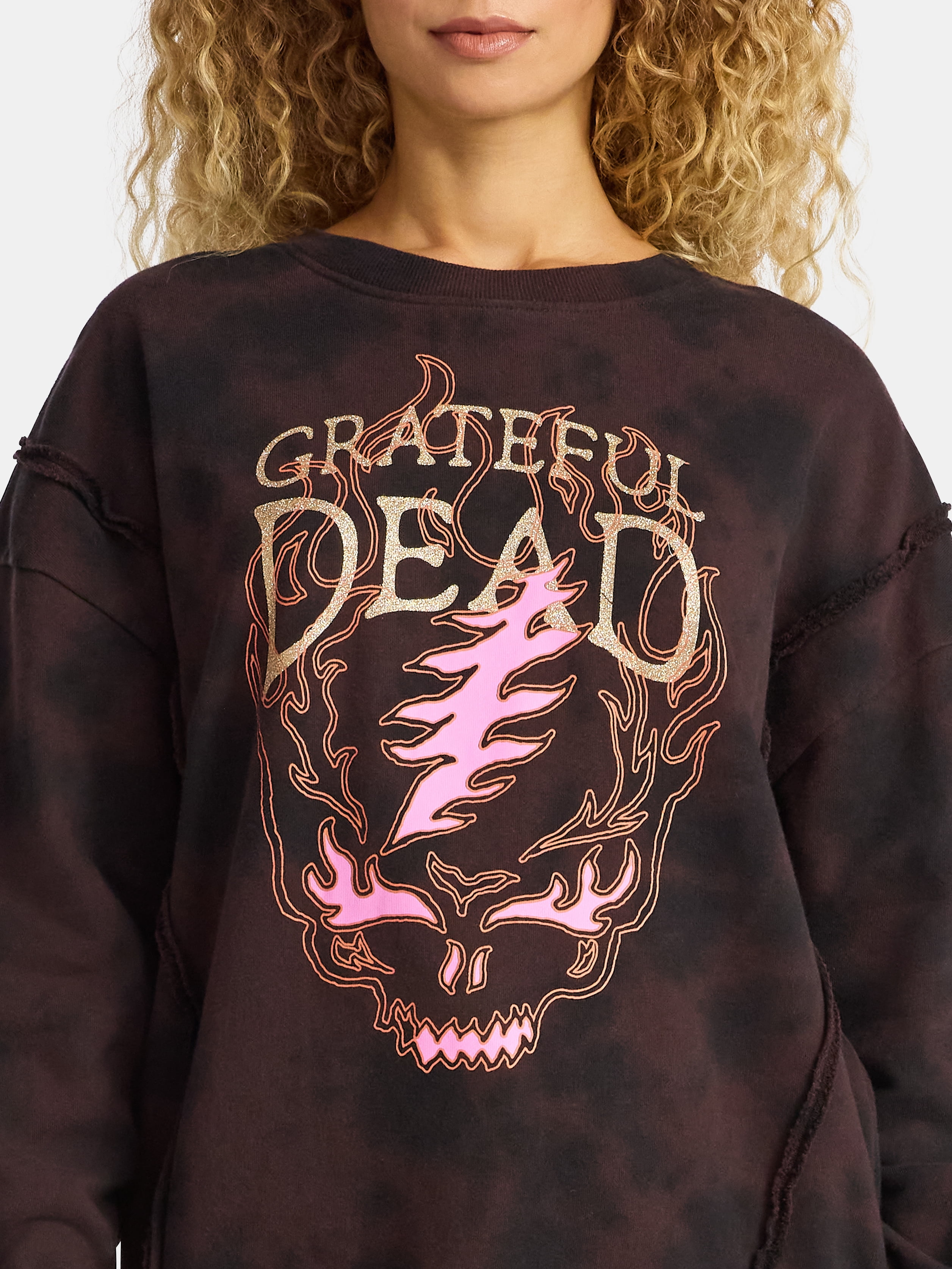 Time and Tru Women's Grateful Dead Flame Skull Graphic Sweatshirt, Sizes XS-3XL