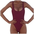 thumbnail image 2 of Fartey Women's One Piece Swimsuit Backless Sleeveless Scoop Neck High Cut Basic Bathing Suit Tummy Control Slimming Swimsuits Fashion Solid Color Beachwear Swimsuits Wine S-XL, 2 of 4