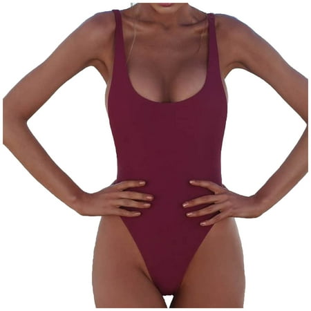 Ersazi Swim Suits for Women 2024 One-Piece Swimsuit With Micro Elastic Suspender And Open Back Bikini Swimsuit In Clearance Wine Xl