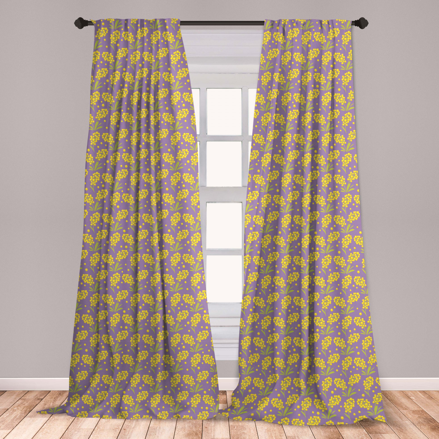 Spring Curtains 2 Panels Set, Seasonal Garden Art Flowers with Mimosa