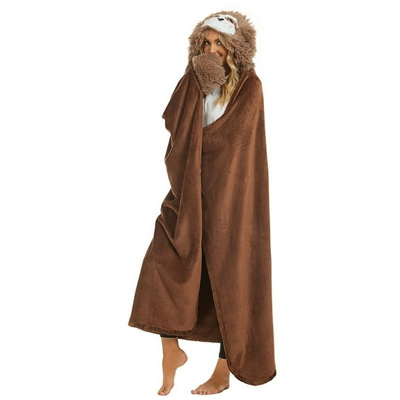 Sloth Wearable Hooded Blanket Shirt with Gloves Lamb Velvet Soft Home TV Blanket Sofa Bed Gift Cartoon
